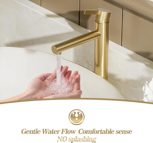 Miniatura 3 de Phiestina FH01-BG-V - Grifo de lavabo de baño de oro cepillado, un solo agujero, grifo alto de baño de una sola manija, con drenaje desplegable