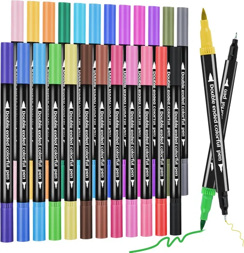 24 marcadores de doble punta de colores, bolígrafos finos y de pincel - sin sangrado, marcadores para colorear para adultos, bocetos, dibujos, juego