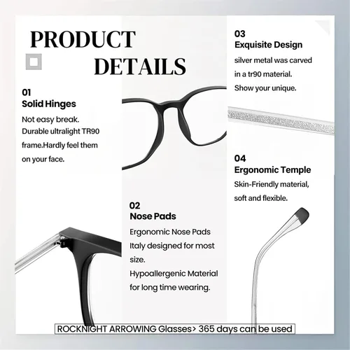 Miniatura 5 de ROCKNIGHT Gafas anti de los rayos de luz azul para el marco transparente del té de las mujeres de la tensión ocular del ordenador