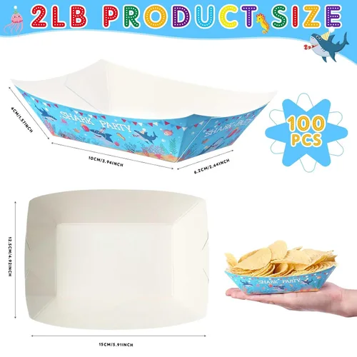 Miniatura 2 de Gejoy Juego de 100 piezas de suministros de fiesta de tiburón, papel desechable, aperitivos, decoraciones de cumpleaños, bandejas para servir comida
