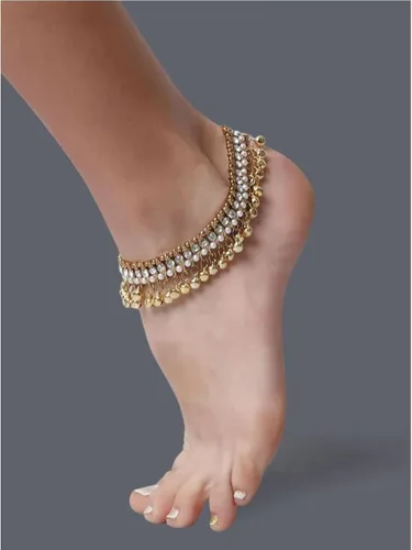 Miniatura 3 de Efulgenz Indian Bollywood Faux Kundan Pearl Wedding Bridal Anklet Pair with Bells Bracelet Payal Foot Jewelry