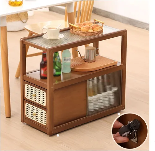 Miniatura 6 de TOMYEUS Aparador de buffet, estante simple para sala de estar, armario lateral de cristal, armario de cocina, armario de té móvil, armario