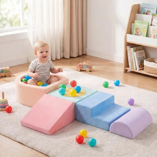 Miniatura 11 de Tiita Juego de bloques de espuma para escalar con pequeña piscina de bolas para bebé, juego de 5 piezas para gatear y escalar - Escalador suave