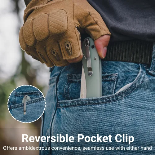Miniatura 7 de CJRB Feldspar Cuchillo plegable de bolsillo Stonewash AR-RPM9, hoja de acero, mango táctico G10, cuchillos EDC, verde-grande (J1912)