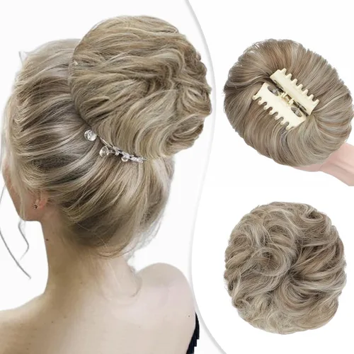 Miniatura 7 de Moño desordenado, clip de garra, moño desordenado, ondulado, rizado, extensiones de moño de pelo despeinado, moños de garra, coleteros para mujer