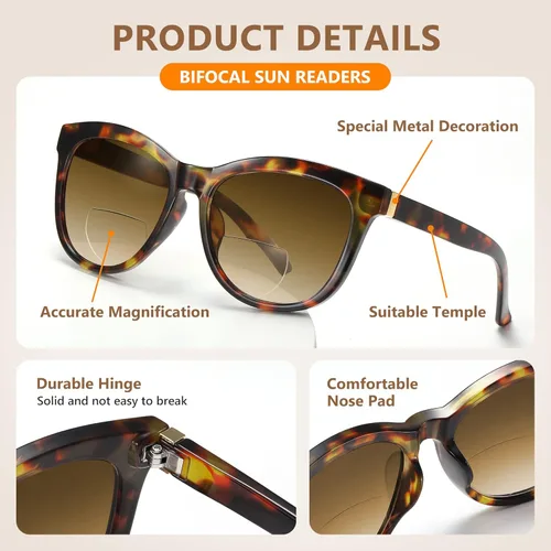 Miniatura 5 de EASY READ Gafas de lectura bifocales para mujeres, lentes de sol de moda con protección UV400 (Graduación 2.50, Demi)