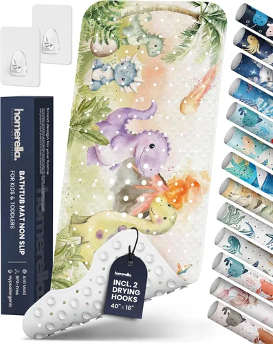 Miniatura 11 de Homerella - Alfombrilla de baño antideslizante y antideslizante para niños, 40 x 16 pulgadas, sin BPA, incluye 2 ganchos, tapete de ducha lavable