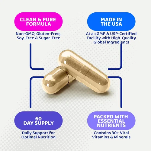 Miniatura 4 de Multivitamínico 37 en 1 para mujer para apoyo inmunológico y estrés, refuerzo de energía, salud ósea y de la piel y crecimiento del cabello
