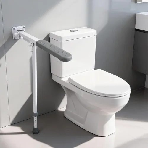 Miniatura 8 de Barra de agarre de 26 pulgadas para inodoro con altura y longitud ajustables, barandilla de seguridad de baño abatible con pata de apoyo, capacidad
