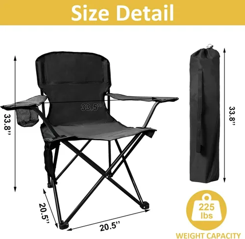 Miniatura 2 de Silla de camping plegable con portavasos y bolsa de almacenamiento, capacidad de 225 libras, pies grandes antideslizantes, tela transpirable