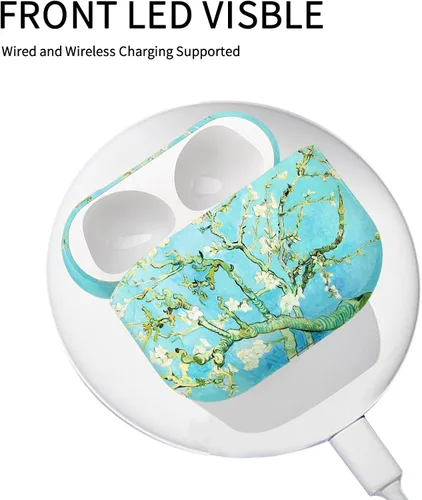 Miniatura 5 de Berkin Arts Compatible con AirPods de tercera generación, funda rígida ultra delgada con llavero de cloisonismo, verde azulado a la moda
