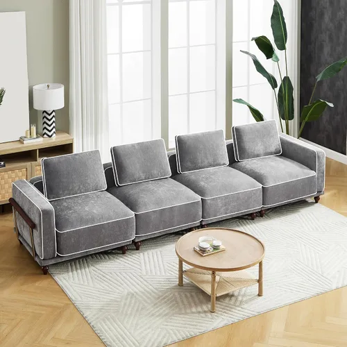 Miniatura 23 de Sofá biplaza modular de felpilla de 80 pulgadas, sofá pequeño color negro con fundas extraíbles lavables, cojines de espuma de alta resistencia
