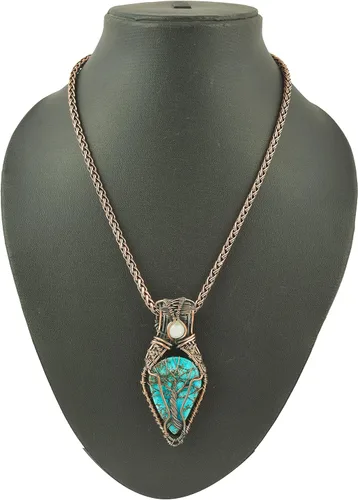 Miniatura 33 de Impresionante collar con colgante de árbol de la vida de cobre con piedras preciosas hechas a mano y cadena de 20 pulgadas, perfecto