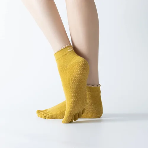 Miniatura 26 de Calcetines de yoga con dedos de pilates con empuñaduras para mujer, antideslizantes, acolchados, florales, calcetines tobilleros para baile de ballet