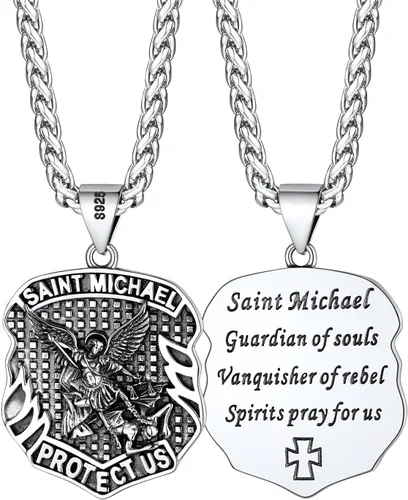 Miniatura 24 de FaithHeart Collar de San Miguel, acero inoxidable, chapado en oro de 18 quilates, amuleto colgante de San Miguel Arcángel para hombres y mujeres