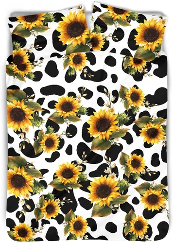 JEOCODY Funda de edredón de poliéster con patrón de vaca y girasoles para niños, niñas, niños, mujeres, hombres, forro beige