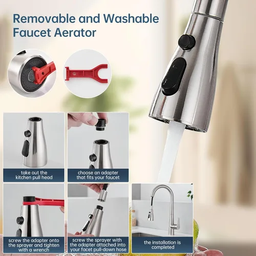 Miniatura 3 de Reemplazo de cabezal de grifo de cocina, cabezal rociador de grifo de 3 modos con 11 adaptadores, boquilla rociadora desplegable compatible