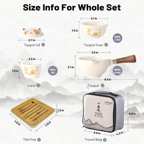 Miniatura 3 de LURRIER Juego de té chino de porcelana Gongfu, juego de tetera portátil con rotación de 360 grados, tetera y infusor, todo en una bolsa de regalo