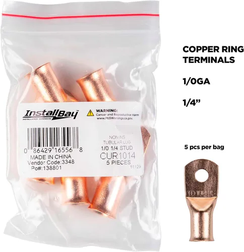 Miniatura 4 de Instalar Terminal de anillo de cobre de bahía calibre 1/0 de 1/4 pulgadas, paquete de 5 - CUR1014