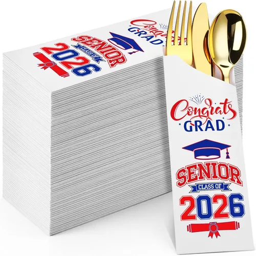 Miniatura 12 de Ireer 100 bolsas de papel para cubiertos de papel, fundas para utensilios de cocina para fiesta de graduación, decoración de mesa de centro de mesa