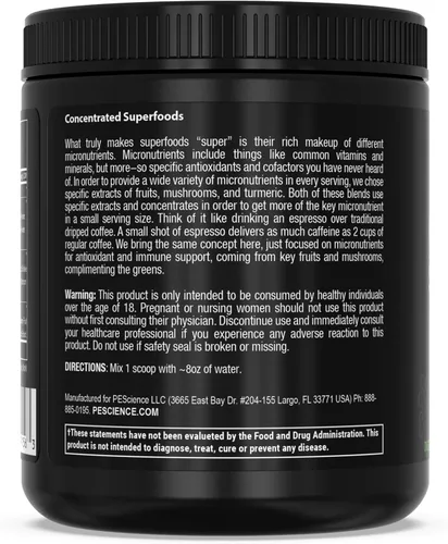 Miniatura 6 de PEScience Greens Powder Superfood con clorofila natural, polvo de hongos Reishi y cola de pavo, col rizada liofilizada, espinacas, brotes