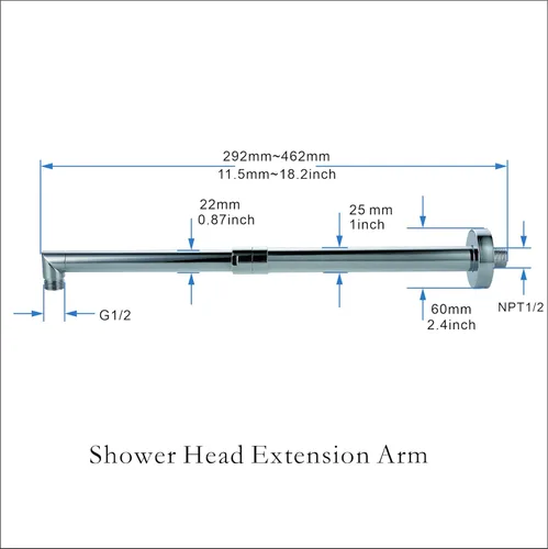 Miniatura 3 de Bropury Arma de extensión de cabezal de ducha ajustable en forma de L de 11.5-18 pulgadas y conversión Brazo de ducha montado en el techo de 11-19