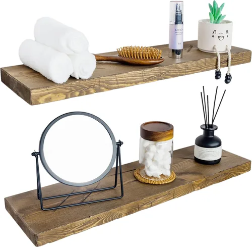 Miniatura 12 de BGMG Estantes flotantes de madera de 12 pulgadas, estantes flotantes negros, estantes de pared de madera maciza para baño, sala de estar