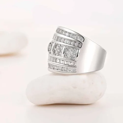 Miniatura 4 de Anillos de boda anchos para mujer, AAAAA, circonita cúbica, compromiso, eternidad, apilables, oro blanco, talla 5-10