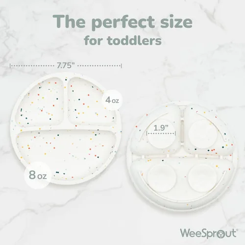 Miniatura 2 de WeeSprout - Platos de succión para bebés y niños pequeños con tapas, 100% silicona, diseño dividido para comedores selectivos, aptos para microondas