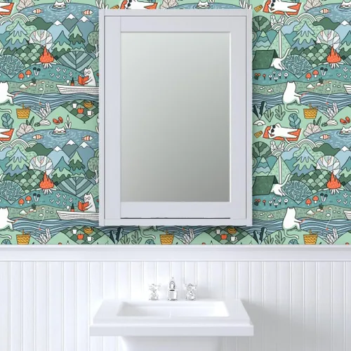 Miniatura 9 de Papel tapiz para despegar y pegar – Day Lake restaura la naturaleza, animales, gatos, picnic de verano, gatos, papel tapiz extraíble personalizado
