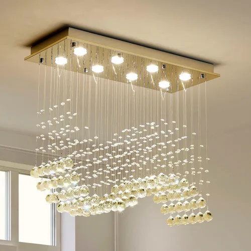 Miniatura 8 de Saint Mossi K9 Lámpara de Araña de Cristal con 9 Luces y 2 Niveles, Lámpara de Techo Empotrada Moderna, Lámpara de Araña Moderna para Dormitorio