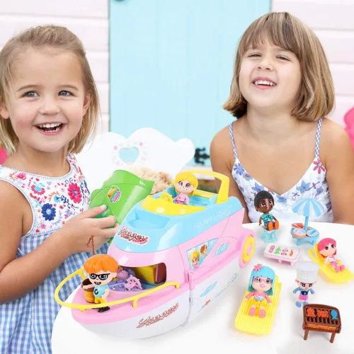 Miniatura 6 de iPlay, iLearn Juego de casa de muñecas para niñas de 3 a 4 años, juego de juguetes de barco con muñecas pequeñas de crucero, casa