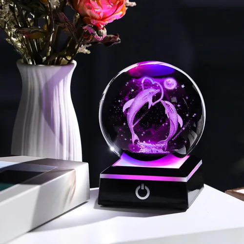 Miniatura 5 de Regalos de bola de cristal en 3D con delfines para mujeres, hombres y adultos, esfera de nieve con base LED, luz nocturna, delfines únicos grabados