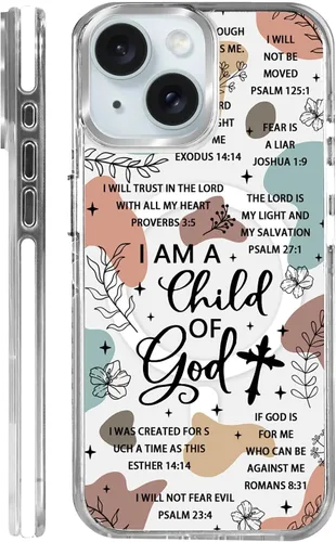 Miniatura 39 de Funda para iPhone 13/14 [compatible con Magsafe], funda magnética transparente de silicona a prueba de golpes con patrón de versículos de la Biblia