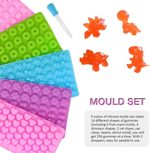 Miniatura 3 de 5 moldes de silicona para gomitas con 2 goteros, moldes de silicona para caramelos, fáciles de limpiar, moldes de goma para comestibles