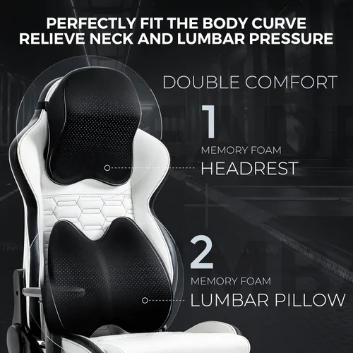 Miniatura 3 de Aodrova Silla de juegos con reposacabezas biónico y almohada lumbar, silla ergonómica de piel sintética estilo carreras con reposapiés para adultos