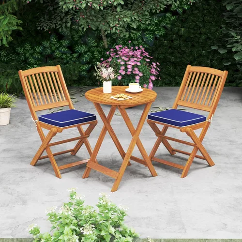HAPPYGRILL Juego de mesa y silla de 3 piezas con cojines plegables de madera y mesa auxiliar para balcón, jardín, patio trasero