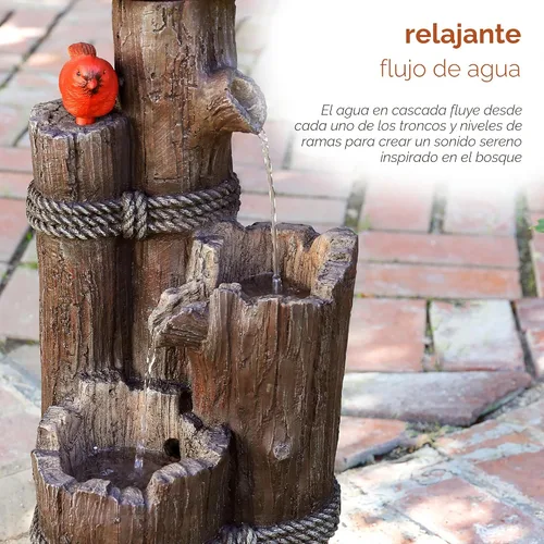 Miniatura 5 de Alpine Corporation Fuente de Agua para Pajareras de 3 Niveles de 35 Pulgadas de Alto para Exteriores con Acento de Cardenal, Decoración Rústica