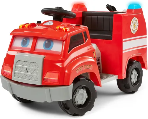 Kid Trax Real Rigs - Camión de bomberos interactivo para niños de 1.5 a 4 años, batería y cargador de 6 voltios, efectos de sonido, rojo, grande