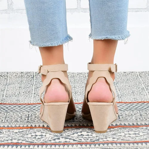 Miniatura 5 de Sandalias sintéticas de plataforma para mujer, con hebilla y correa al tobillo, sandalias de plataforma para mujer, A1-oro, 4.5-10