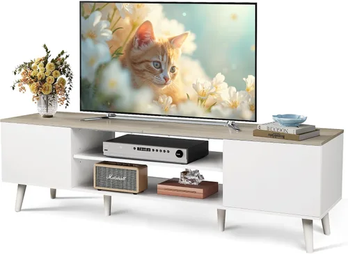 Miniatura 11 de WLIVE Soporte de TV moderno Mid-Century para TV de 55/60 pulgadas, centro de entretenimiento con almacenamiento y estantes ajustables, consola Negro