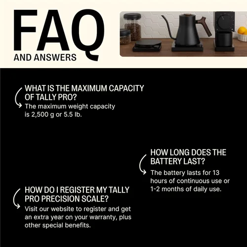 Miniatura 3 de Fellow Tally Pro - Báscula de café con temporizador, báscula de café expreso para verter y elaborar cerveza barista, modo de asistencia