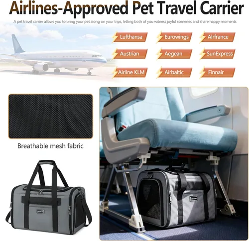 Miniatura 7 de Transportador de viaje para gatos. Bolsa transportadora plegable para perros de lados suaves de hasta 20 libras, transportador de mascotas a prueba