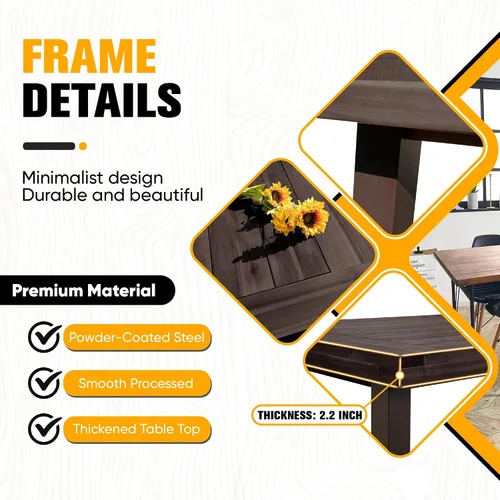 Miniatura 6 de Mesa de comedor Flamaker para 6 personas de madera de acacia FSC para interior y exterior, mesa de cocina del hogar con patas de hierro, mesa grande