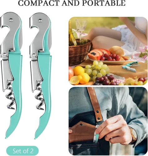 Miniatura 6 de HYZ Paquete de 2 Abridores de Vino Sacacorchos de Camarero, Llave de Vino Profesional para Meseros, Bartender con Cortador de Papel Aluminio, Verde