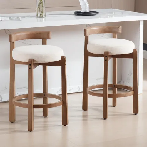 HEAH-YO Taburetes de Bar Modernos de Mediados de Siglo Juego de 2, Taburetes de Mostrador de 26.5" con Respaldo, Taburetes de Bar Tapizados en Lino