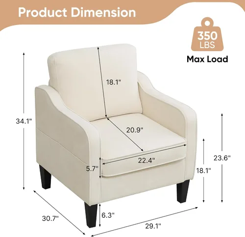 Miniatura 2 de Silla decorativa para sala de estar, silla de lectura moderna de mediados de siglo para dormitorio, sillón tapizado con bolsillos laterales, cómodo