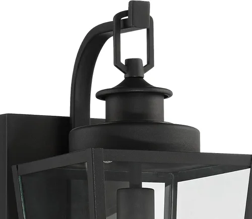 Miniatura 3 de Possini Euro Design Ackerly - Moderna lámpara de pared para exteriores, acero negro texturizado, paneles de vidrio transparente de 17 1/4 pulgadas