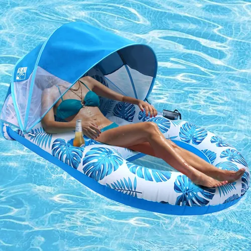 COOLCOOLDEE Flotador de Piscina con Toldo UPF50+, Flotadores de Piscina Extra Grandes para Adultos de Alta Resistencia, Flotador Inflable con