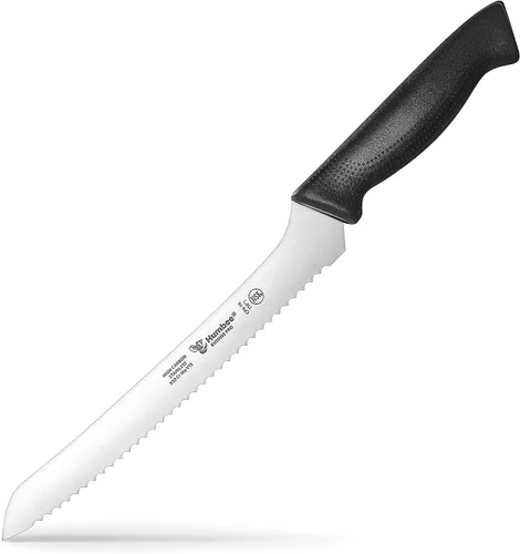 Miniatura 8 de Cuchillo de pan dentado de 10 pulgadas, hoja de acero inoxidable de alta calidad con borde ondulado, mango de espiga completa, afilado para pan